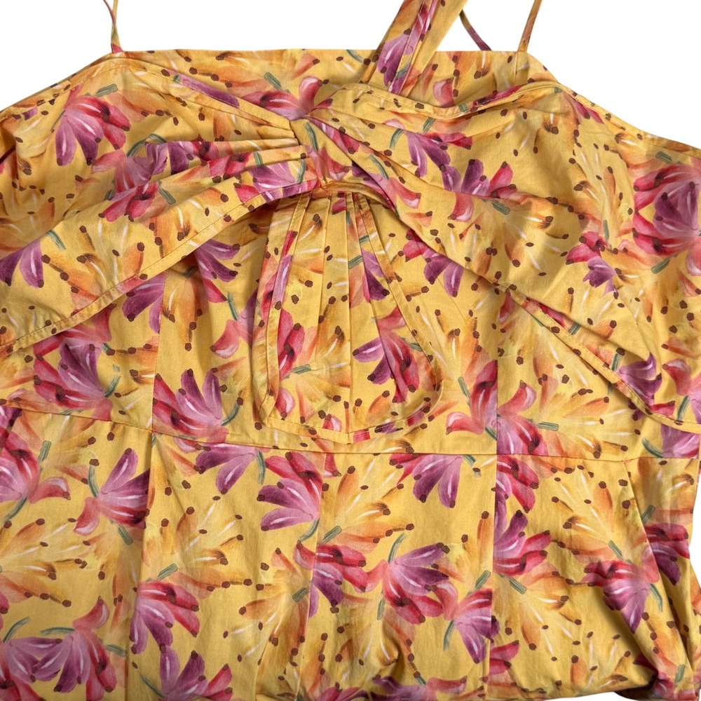 Farm Rio Banana Sunshine Bow Top Jumpsuit Womens L Vibrant Bold Tropical Cotton